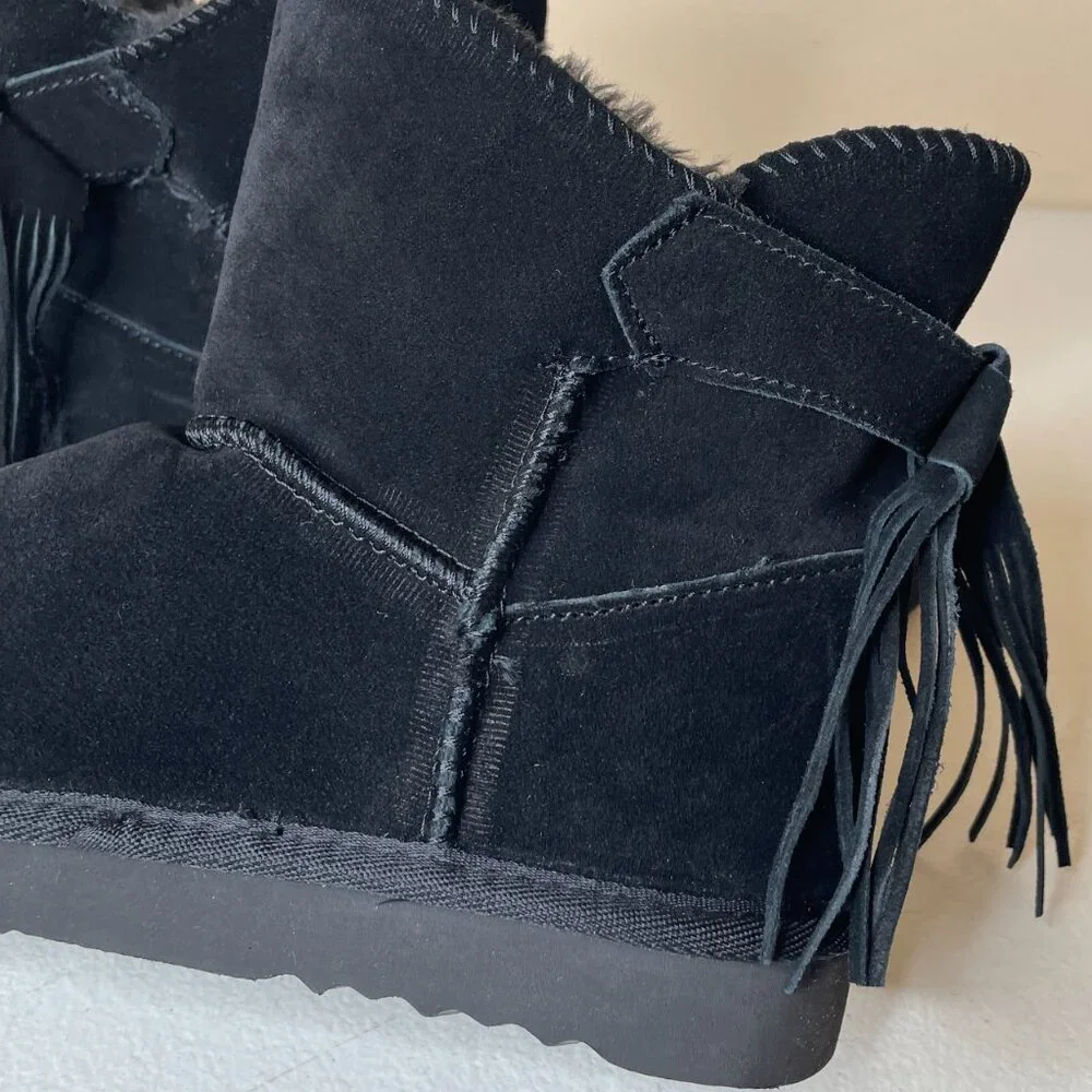 Morgan Taylor Women’s Black Leather Faux Fur Winter Booties Size 7
